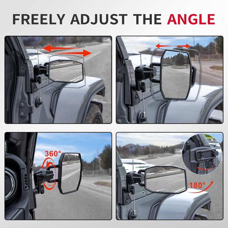 GEVINFA Mirrors Doors Off Compatible with Jeep Wrangler JL and Gladiator JT 2018-2026, 2026 New Launch Quick Release wrangler JL Mirrors No Wobble & Quick Removal Knob (Patented) - Image 4